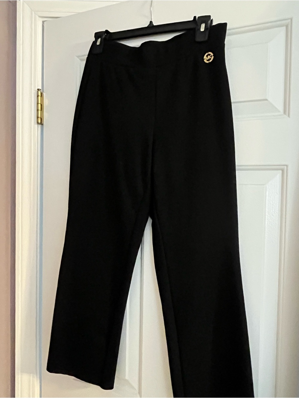 Michael Kors Black Wide-Leg Pull-On Pants with Gold Logo
